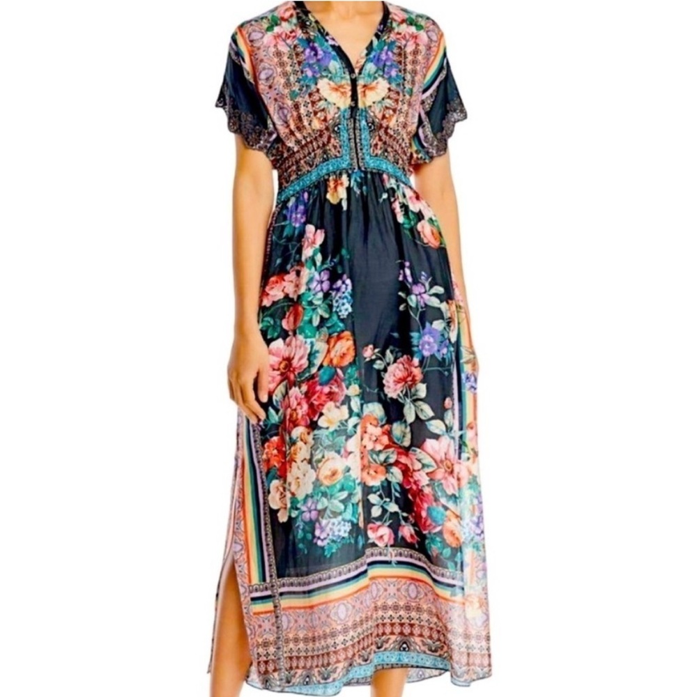 Johnny Was Brenda Silk Floral Maxi Dress NWT